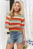 Striped 3/4 Sleeves Sweater Top