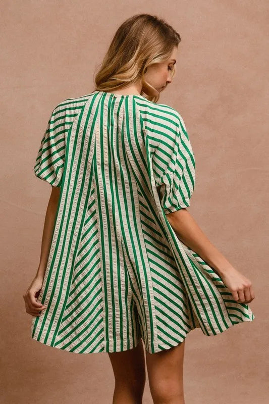 Puffy Sleeves Romper with Back Button Closure