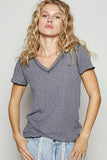 Ribbed V-Neck T-Shirt with Overlock Stitching Detail