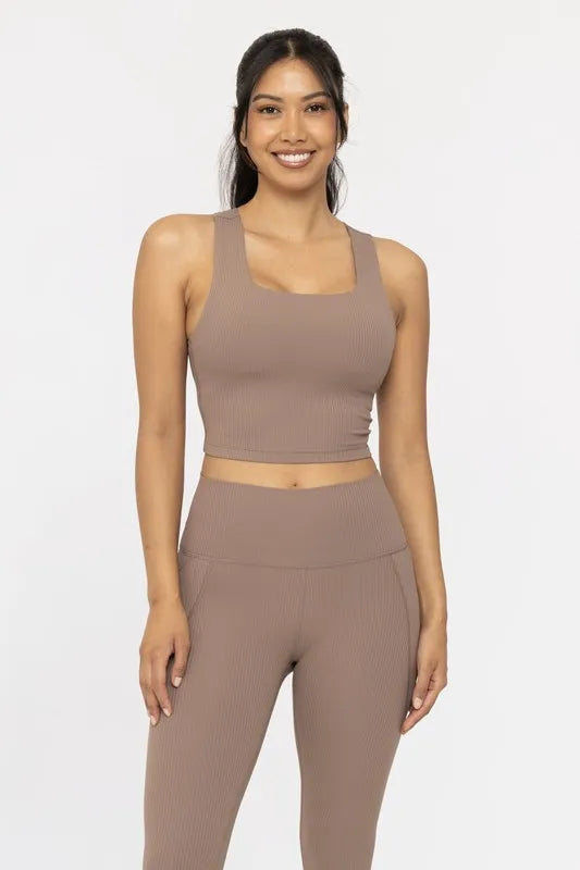 Square Neck Soft Ribbed Racerback Active Bra