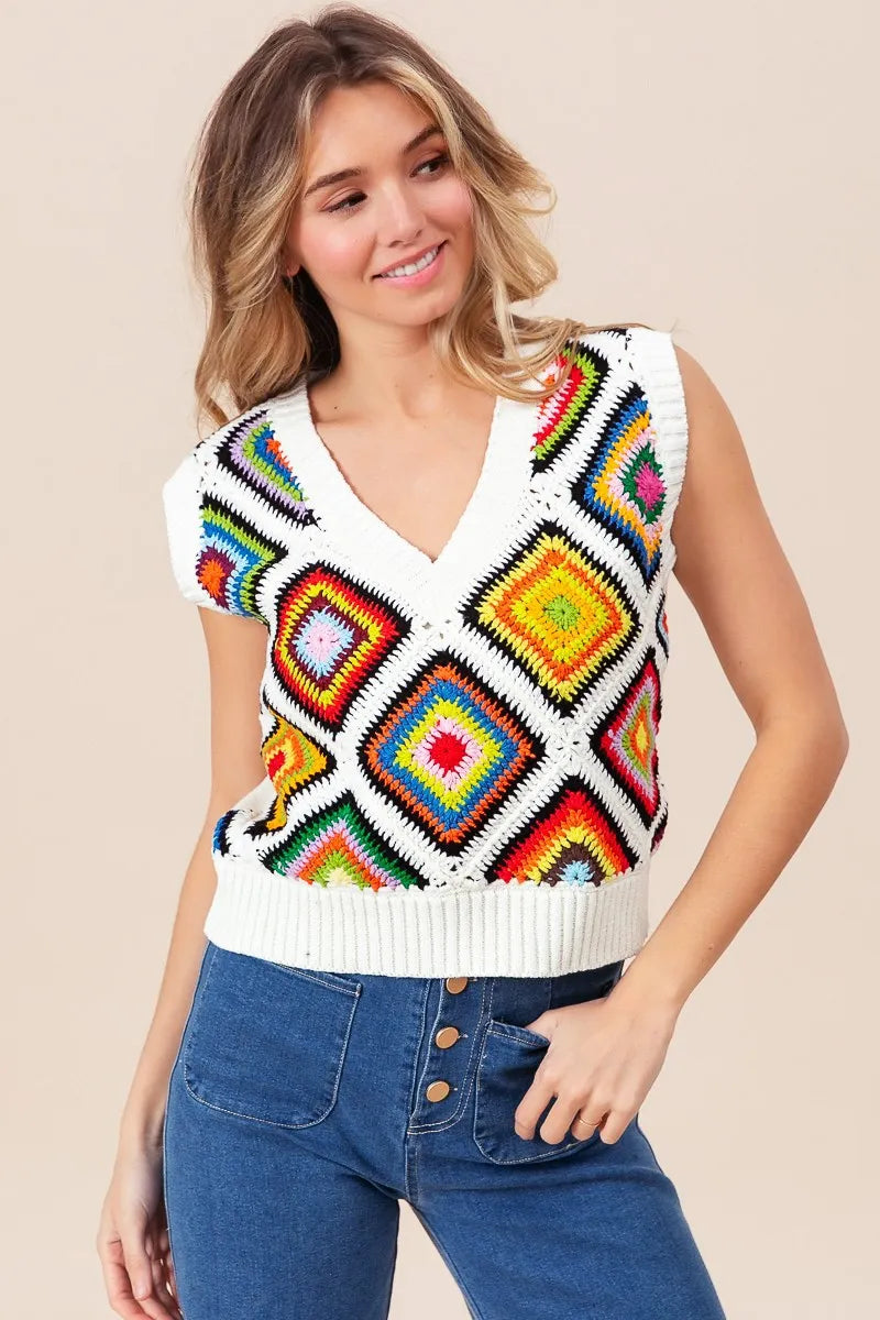 Retro Crochet Diamond Knit Vest