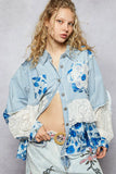 Patchwork Denim Top with Lace Accent Details
