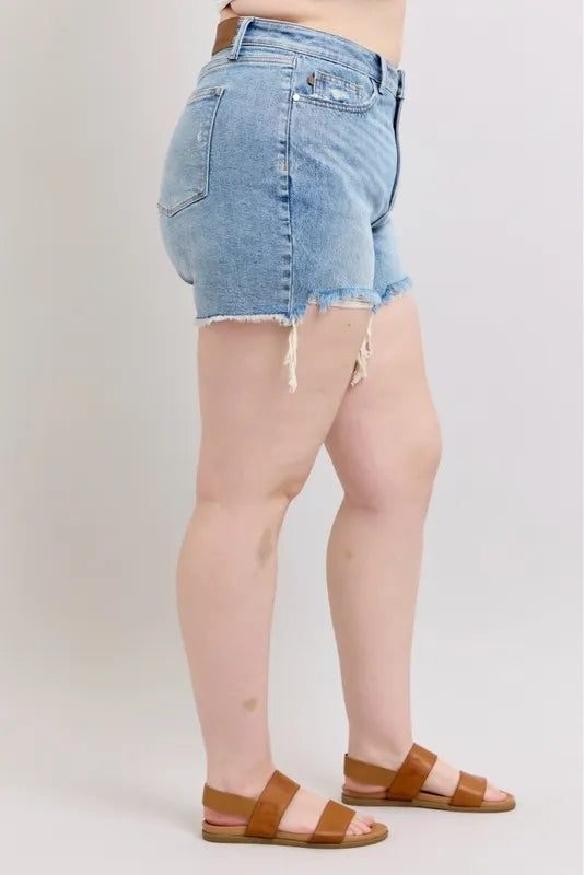 Plus Size HW Rigid Magic Destroy Cut Off Denim Shorts