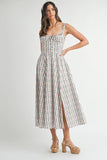 Floral Print Bustier Back Lace Up Midi Dress
