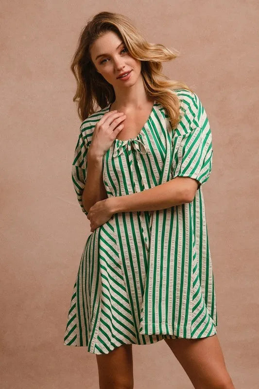 Puffy Sleeves Romper with Back Button Closure