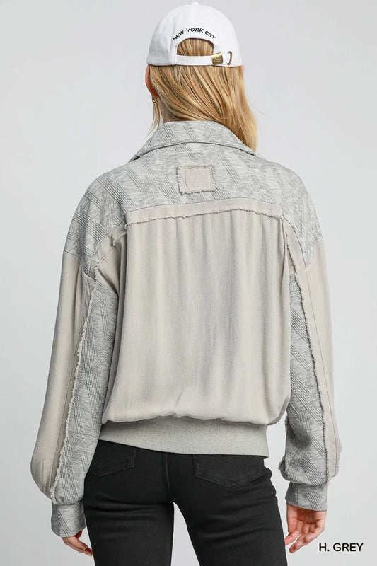 Linen Jacquard Zip-Up Jacket