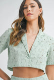 Eyelet Short Sleeve Crop Top and Shorts Set