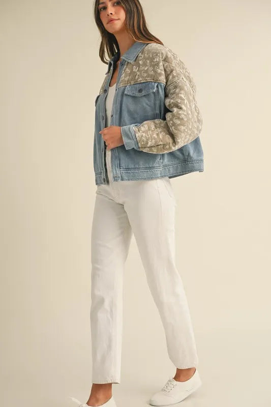 Quilted Paisley Print Contrast Denim Jacket
