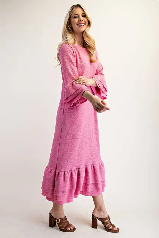 Full Size Textured Ruffle Hem Modest Dress Plus Size