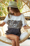 Leopard Printed Jersey  Color Block Roll Up Top