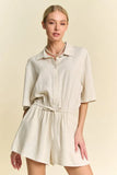 Drawstring Waist Button-Down Shirt Romper