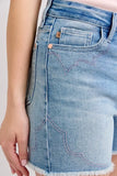 High Waist Western Embroidery Detail Cut Off Denim Shorts