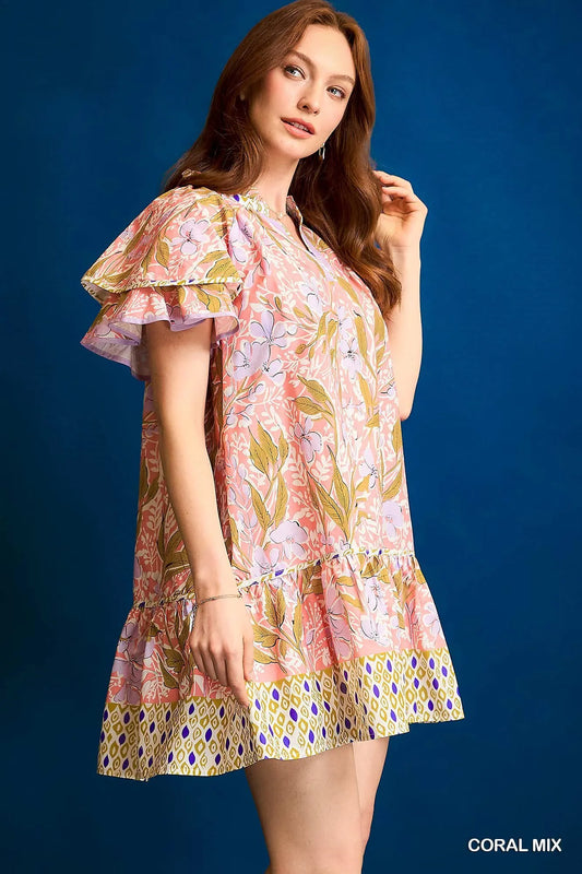 Ruffle-Sleeve Floral Tunic Frock