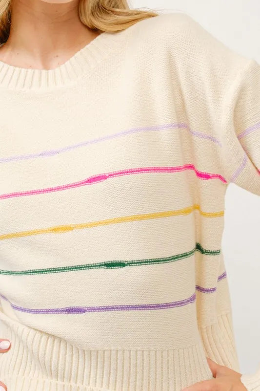 Multi Striped Pullover Sweater Top