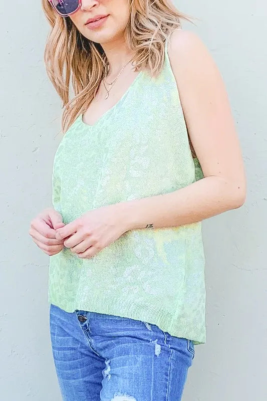 Leopard Foil Print Sleeveless Sweater Top