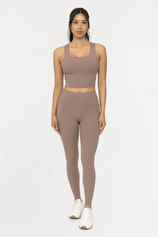 Square Neck Soft Ribbed Racerback Active Bra