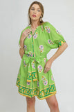 Boho Floral Belted Short Sleeve Shirt Dress