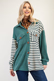 Full Size Striped Button Up Dropped Shoulder Shacket