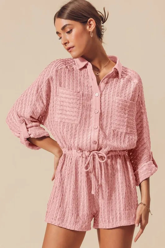 Textured Knit Button Front Romper
