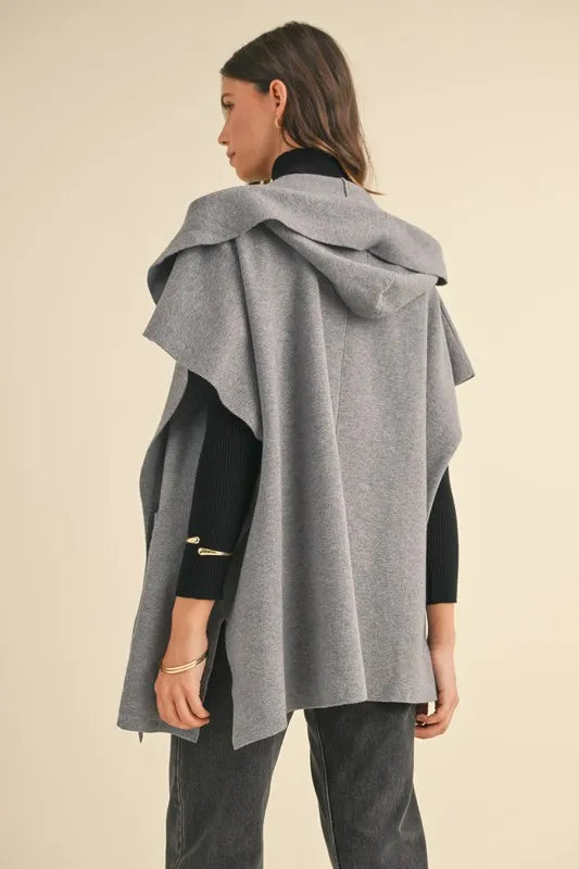 Knit Open Front Hooded Cardigan With Pocket