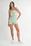 Pointelle Knit Fabric Ruffled Tube Romper