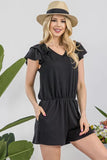 Full Size Rib Romper with Flutter Sleeves Plus Size