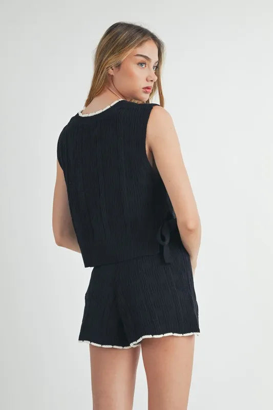 Side Tie Detail Knit Vest and Shorts Set