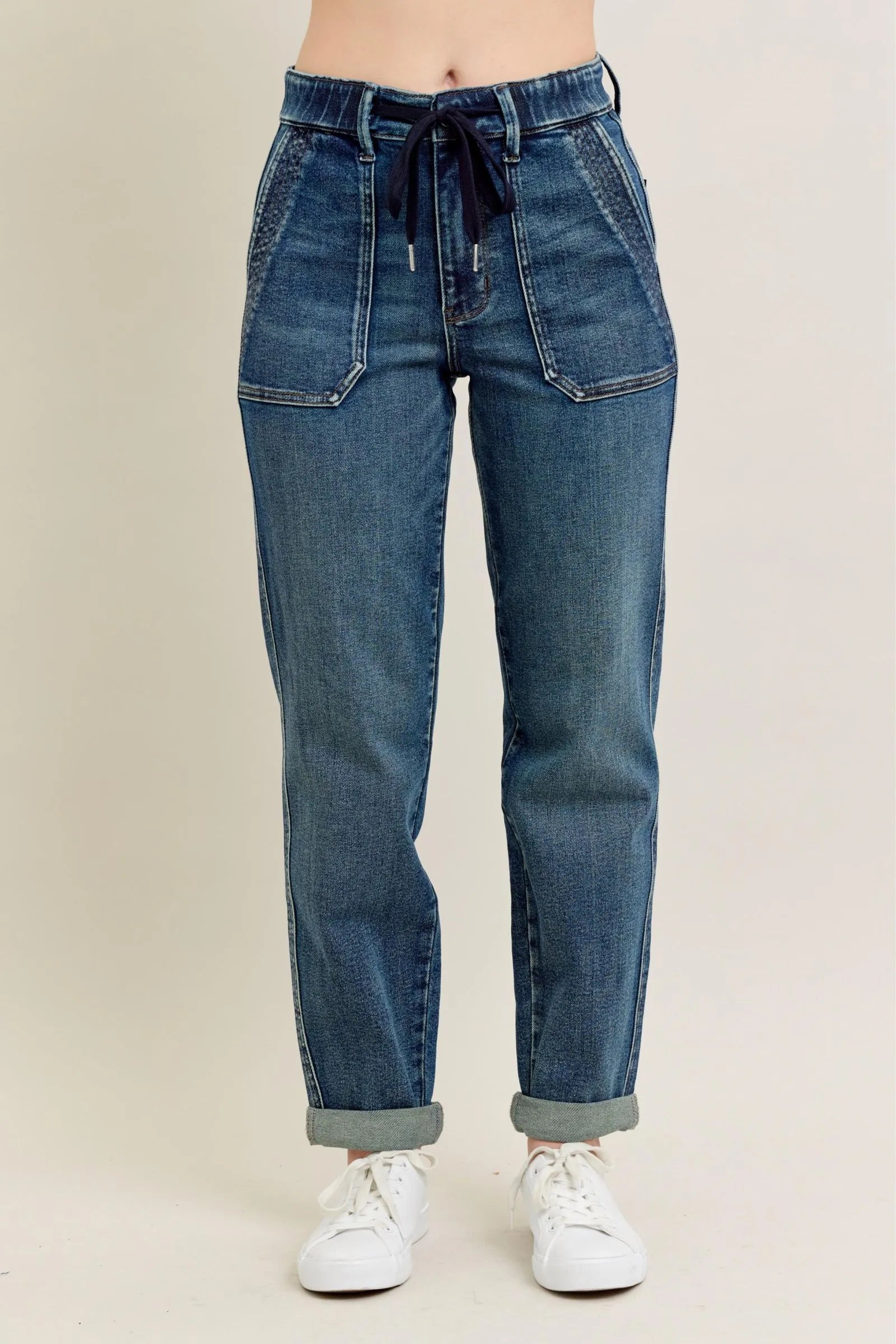 Full Size HW Vintage Wash Jeans with Adjustable Waistband