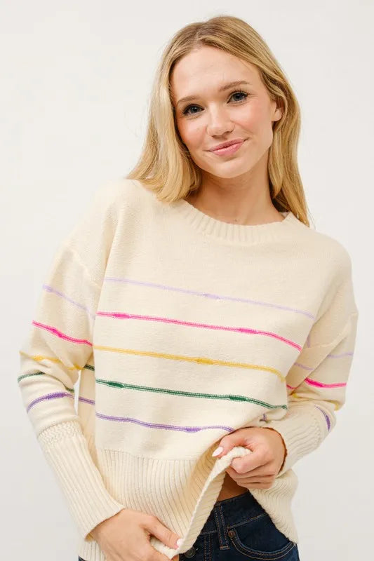 Multi Striped Pullover Sweater Top