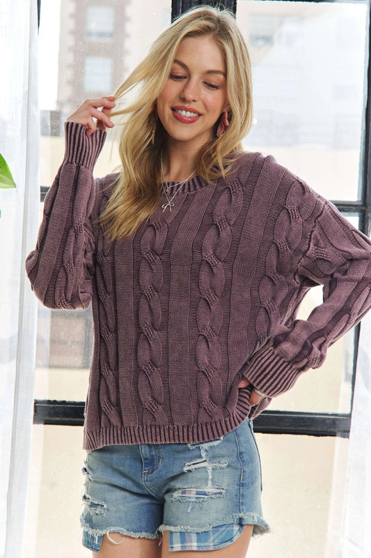 Mineral Washed Cable Knit Sweater Top
