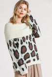 Full Size Leopard Off-Shoulder Long Sleeve Sweater Plus Size