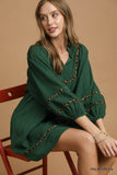 Leopard-Trimmed Textured Babydoll Cami Dress