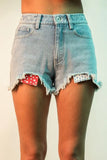 Raw Hem Pocketed Contrast Washed Denim Shorts