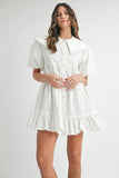 Ruffled Hem Peter Pan Collar Button Down Mini Dress