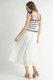 Crochet Stripe Knit Eyelet Mix Midi Dress