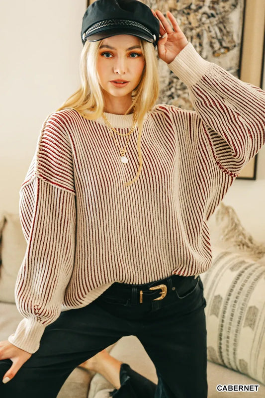 Vertical Stripe Crewneck Sweater