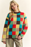 Color Block Checkered Dropped Shoulder Sweater