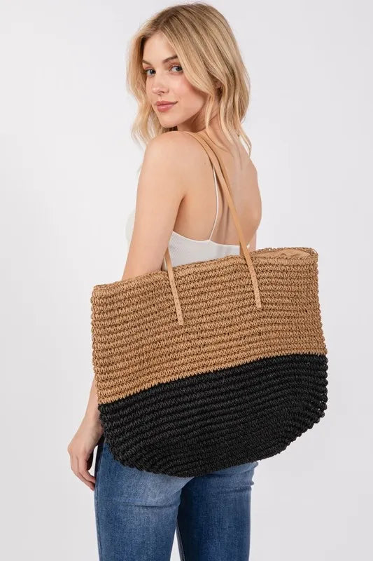 Straw Braided Beach Tote Bag