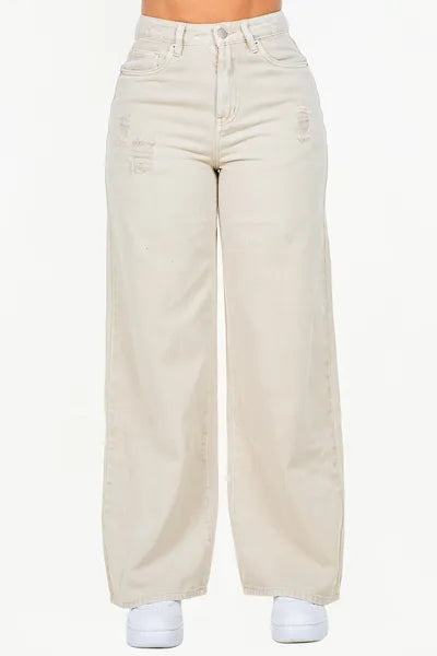 High Waist Distressed Wide Leg Jeans