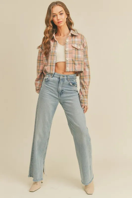 Plaid Flannel Crop Shirt Jacket