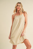 Embroidered Trim Gauze Square Neck Mini Cami Dress