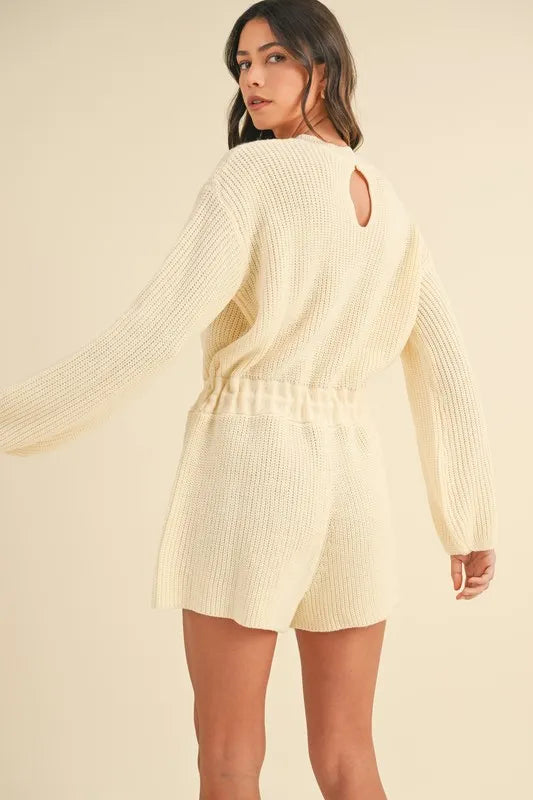Round Neck Long Sleeve Sweater Romper