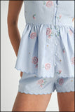 Stripe Embroidered Peplum Cami and Shorts Set