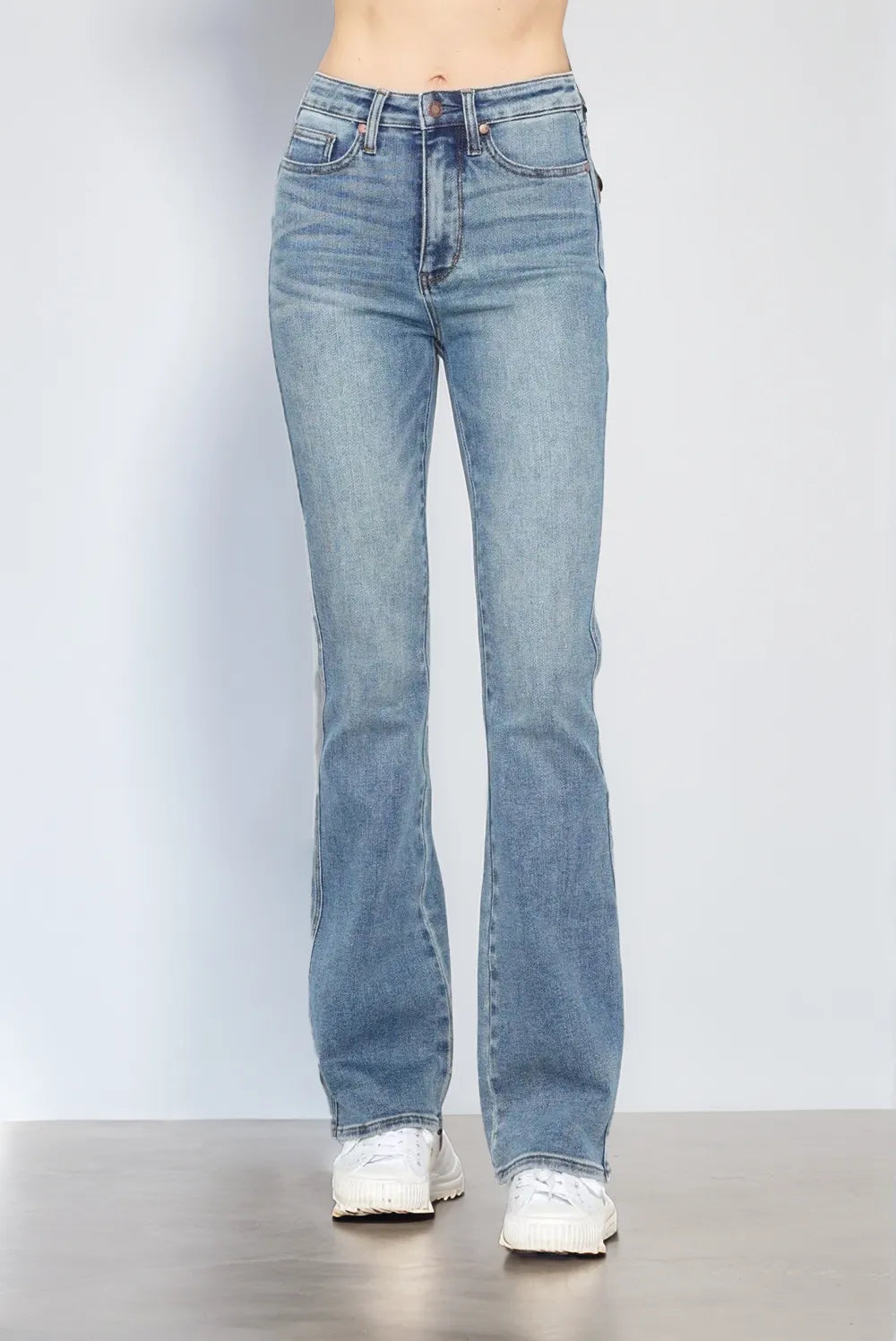 Full Size Tummy Control Back Embroidered Pocketed Bootcut Jeans Plus Size