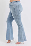Full Size Midi Rise Rhinestone Side Panel Detail Flare Jeans Plus Size