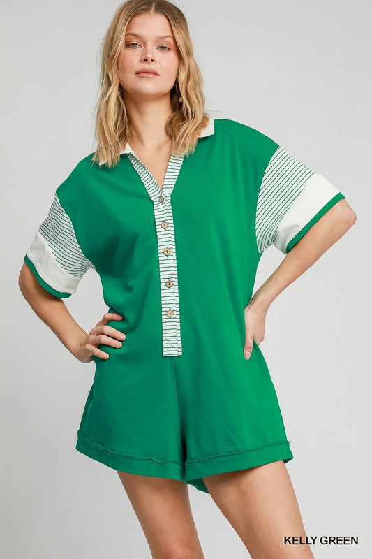 Colorblock French Terry Collared Romper