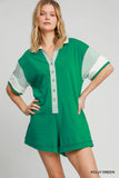 Colorblock French Terry Collared Romper