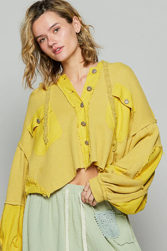 Distressed Knit Cropped Hooded Jacket