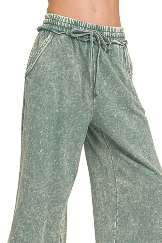 Washed French Terry Palazzo With Pockets