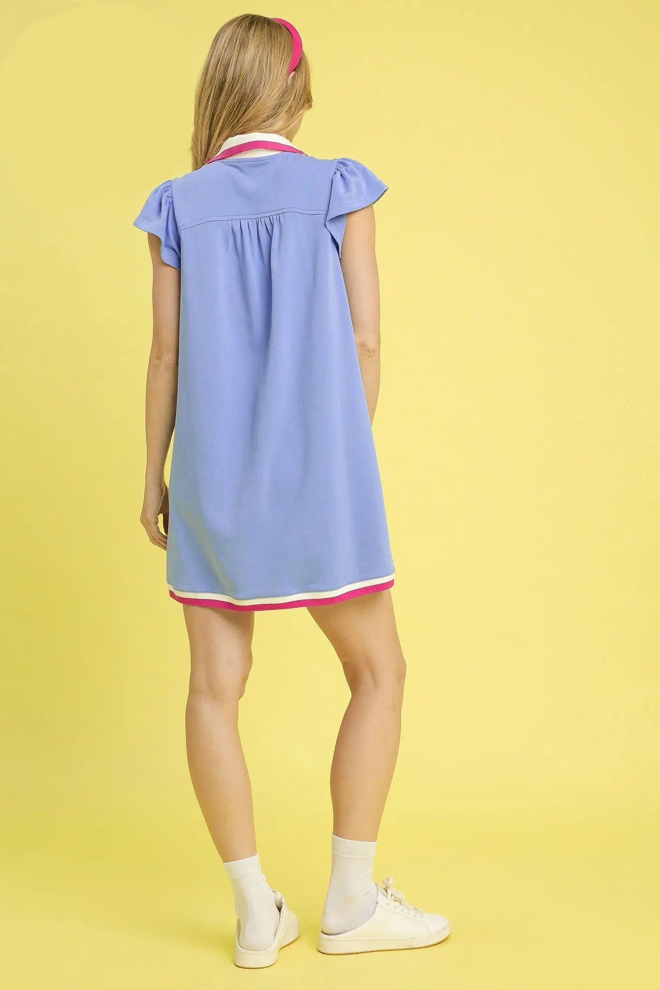 Periwinkle A-Line Mini Dress with Pink Accents